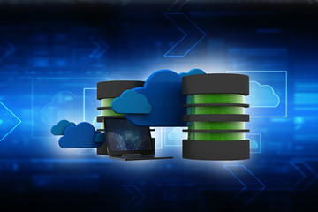 Poster - 3d rendering  Database storage data base in laptop