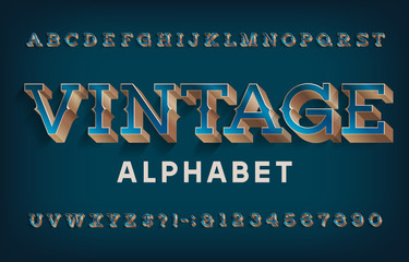 Poster - Vintage alphabet font. 3D effect ornate letters and numbers. Vector typescript for your typography design.