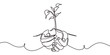 Continuous one line drawing of back to nature theme with hands holding a plant. Concept of growing and love earth.