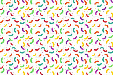 Poster - Festival oval, circle and line pattern with colorful confetti. Repeating shape on white background. 