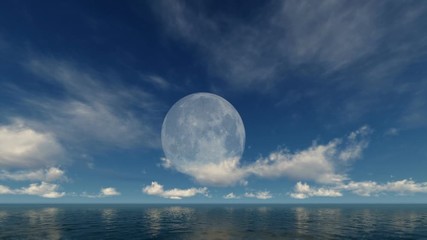 Wall Mural - Full moon and timelapse clouds reflecting on water surface, hd