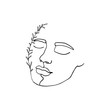 © Екатерина Исаева - Continuous line, drawing of woman face with leaves, fashion concept, woman beauty minimalist with doodle Abstract floral elements. One line continuous drawing. vector illustration