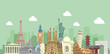 world travel vector banner  illustration ( world famous buildings / world heritage ) 