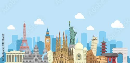 Cuadros en Lienzo world travel vector banner illustration ( world famous buildings / world herita