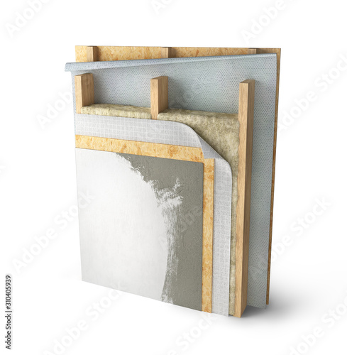 Layered Scheme Of Interior Wall Insulation 3d Illustration