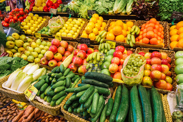 Wall Mural - Fruit and vegetable market. Lots of different fresh fruits and vegetables.