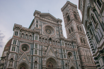 Facade of the dome of Santa Maria del Fiore in the old center of Florence, Tuscany