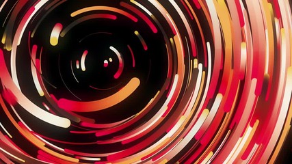 Poster - Futuristic background with many colorful lines forming a ring and flowing slowly, seamless loop. Animation. Bright spinning funnel on black background.
