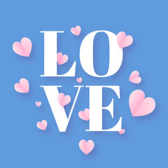 Fototapete - Blue Sky Pink Love Valentine day with heart shape butterfly