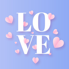 Fototapete - Purple Pink Love Valentine Paper Cut with heart bird, and love letter