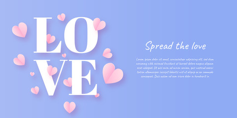 Fototapete - Purple Pink Love Valentine Paper Cut with heart bird, love letter, and copy space