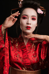 Poster - Image of charming geisha woman in traditional japanese kimono dancing