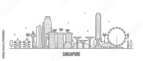 Singapore skyline city buildings vector inear art Wallpaper Mural
