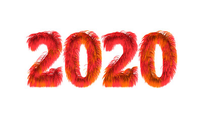 Wall Mural - 2020 date red fluffy numbers isolated on white background	