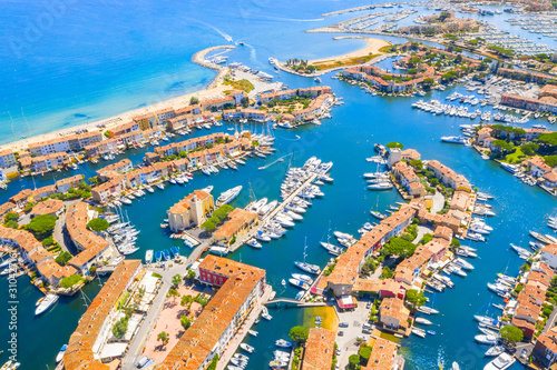 View Of Colorful Houses And Boats In Port Grimaud During Summer Day-Port Grimaud Poster Mural XXL