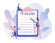 © Marta Sher - To Do List consept. Tiny people planning year, month, week. Notes, diary, checklist, organizers and notebook pages. Modern flat cartoon style. Vector illustration on white background