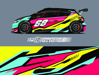 Racing car wrap design vector. Graphic abstract stripe racing background kit designs for wrap vehicle, race car, rally, adventure and livery. Full vector eps 10