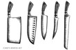 Vector set of hand drawn black and white Chef's knifes