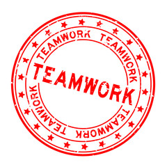 Wall Mural - Grunge red teamwork word round rubber seal stamp on white background