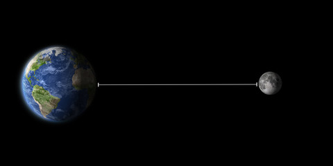 distance from the planet earth to moon graphic illustration lunar distance on black background, some