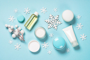 Wall Mural - natural cosmetics for winter on blue.