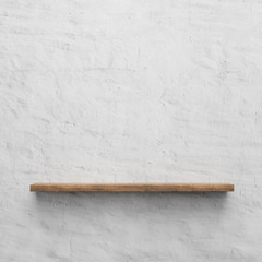 Poster - wooden shelf over grunge, rustic wall, suitable for product display, 3D render image