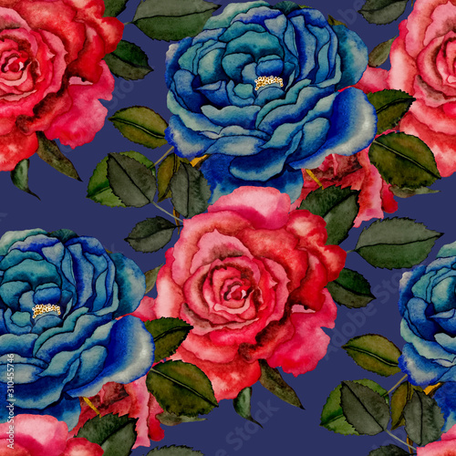 Watercolor seamless pattern with paisley fantasy flowers and butterflies in e...