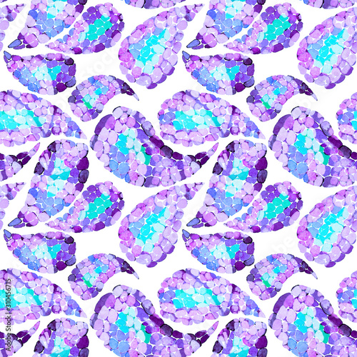 Watercolor seamless pattern with paisley in mosaic style. Tribal ethnic seaml...