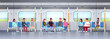 people inside subway metro train mix race passengers sitting in public transport concept horizontal flat full length vector illustration