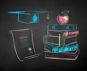 Wall Mural - chalk drawn set of education symbols