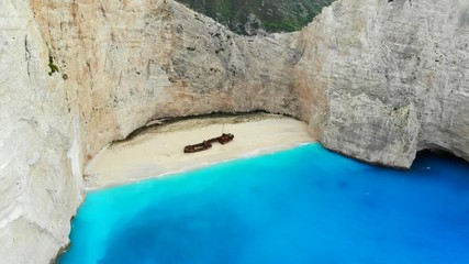 Sticker - Aerial view of beautiful beach with a stranded ship in Zakynthos, Greece