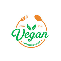 Spoon And Fork With Leaf For Vegan Restaurant Logo Template