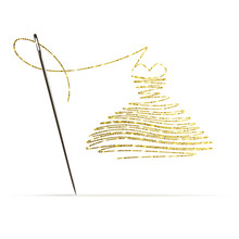 Needle With Gold Thread In The Form Of A Cocktail Dress