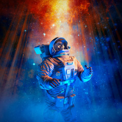 Wall Mural - final mission to the stars / 3d illustration of science fiction scene with skeleton astronaut in out