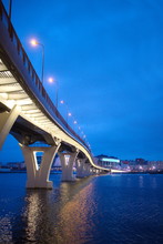 Large Bridge Illuminated On A Winter Evening