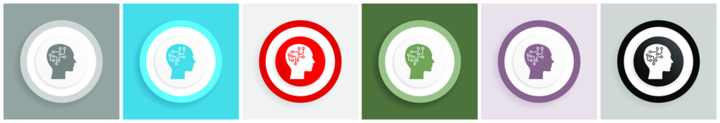 Aufkleber - Human head icon, brain, human, circuit vector illustrations in 6 colors options for web design and mobile applications in eps 10