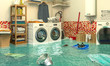 © tiero - 3d render image of an interior of a flooded laundry.