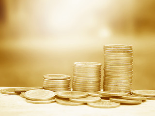 stack of money, rows of coins for finance and banking concept