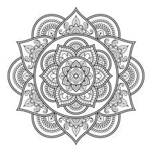 Mandala Isolated On The White Background. Template For Coloring Book Page. Oriental Mystical Pattern. Yoga Mandala.