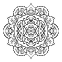 Mandala isolated on the white background. Template for coloring book page. Oriental mystical pattern. Yoga mandala.