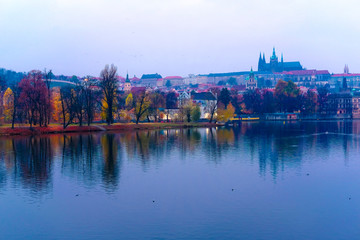 Wall Mural - Prague landscape with view of Charles bridge and Vltava river