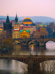 Wall Mural - Prague, Czech Republic - November, 22, 2019: Prague landscape with view of Charles bridge