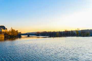 Poster - image of the Vltava river in Prague at sunset