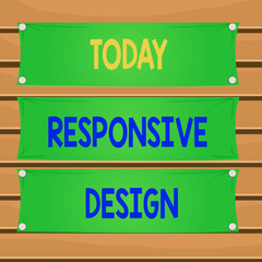 Fototapete - Conceptual hand writing showing Responsive Design. Concept meaning web page creation that makes use of flexible layouts Wooden panel attached nail on colorful background plank wood