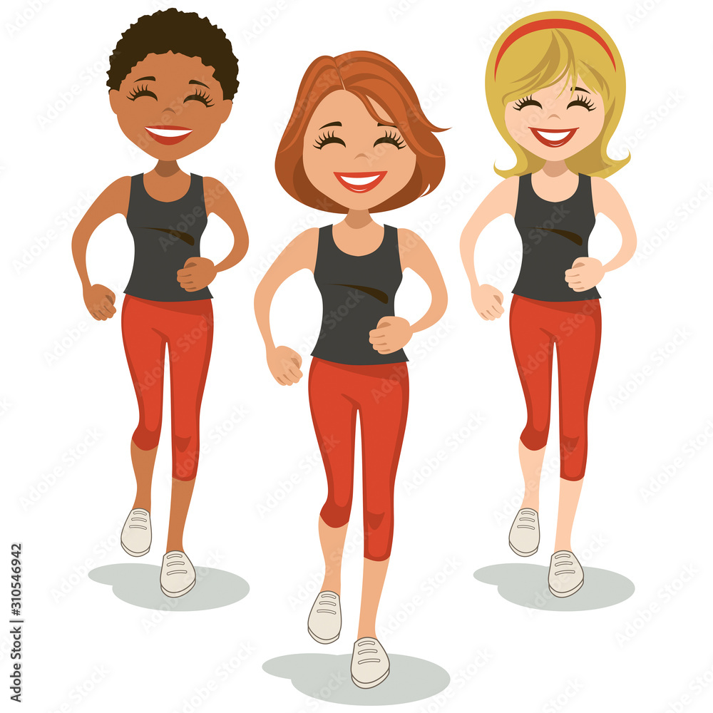 Smiling women power walking together for health and fitness Stock Vector |  Adobe Stock, image size:1000x1000