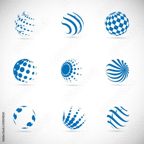 Abstract Globe Logo Set Isolated On Gray Vector Illustration