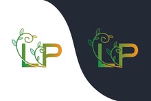Green Yellow Gradient Wedding Floral Initial LP Icon Design. Vector Logo Template