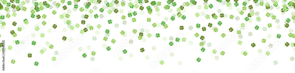 Green clover new year luck confetti falling seamless pattern background isolated - obrazy, fototapety, plakaty 