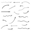 Arrow on isolated white background. Hand drawn wavy arrows. Black and white illustration