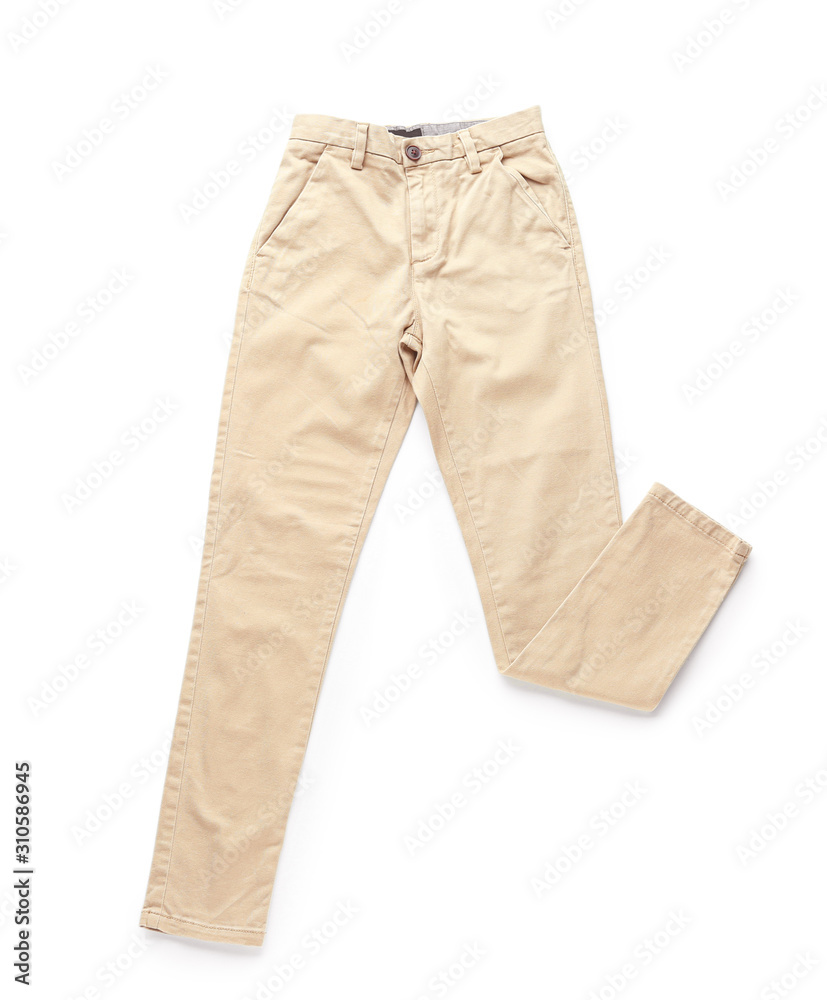 Stylish pants on white background